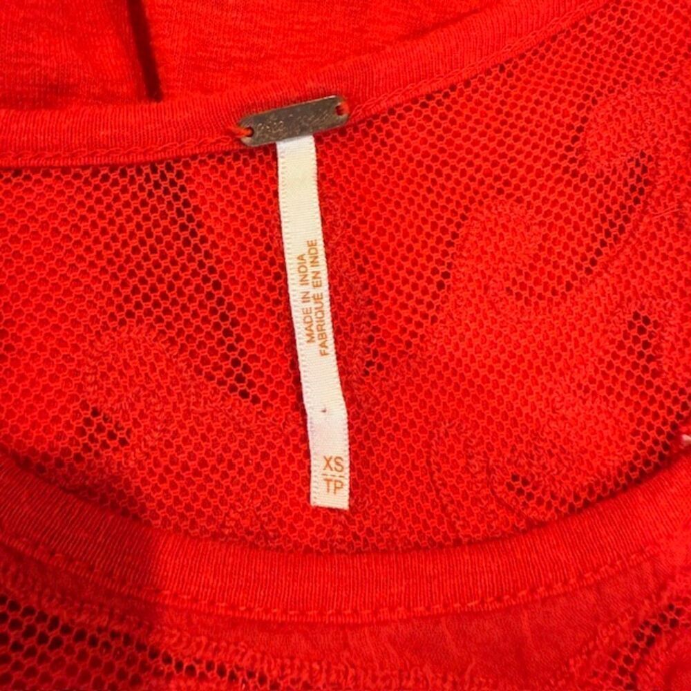 Free People‎ Meant to Be Tee Linen Blend Red Lace Sleeveless Slub Oversized XS - Picture 6 of 10